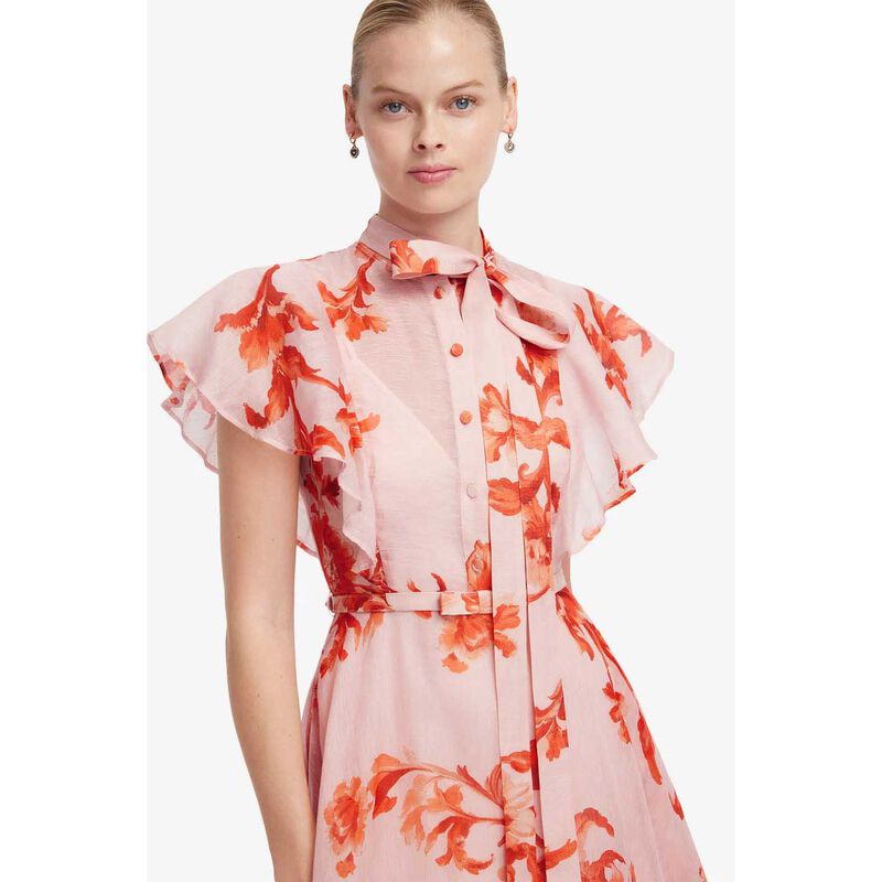 LEO LIN Elsie Flutter Sleeve Midi Dress - Magnolia Print image number 2